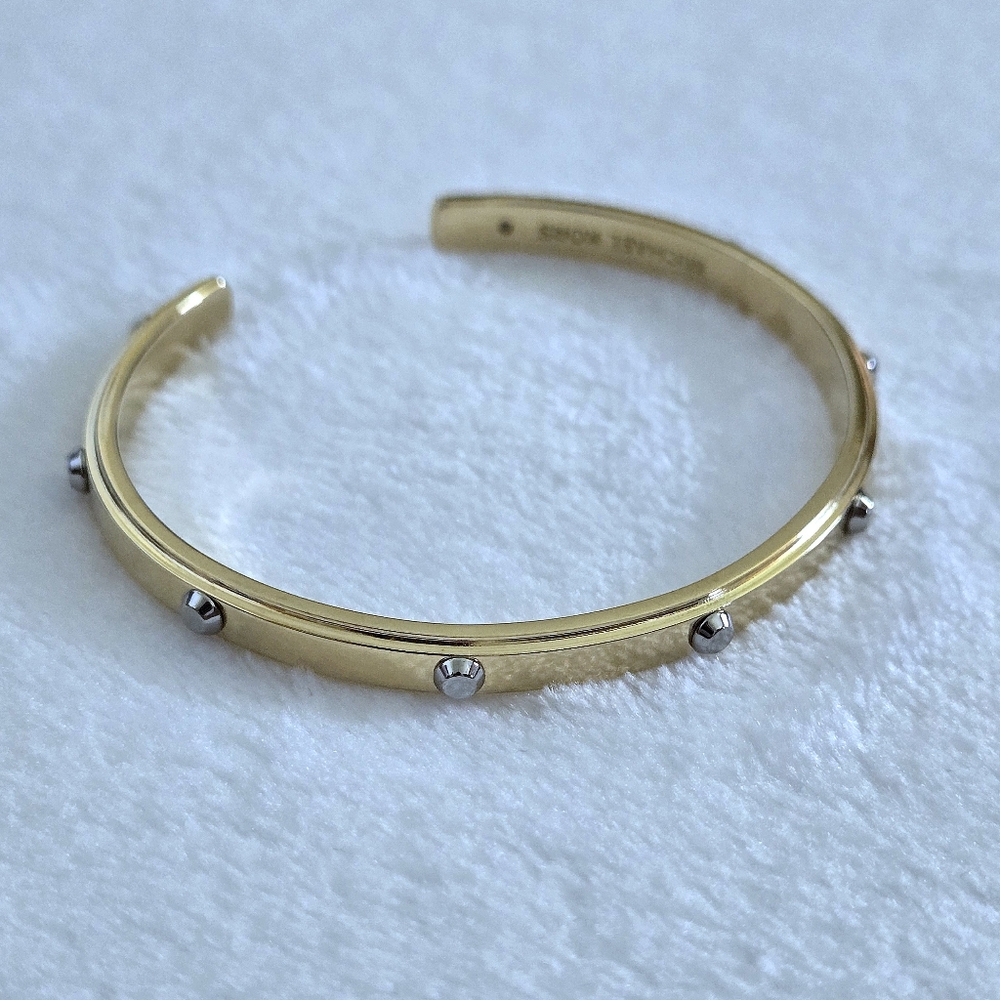 Michael Kors "Heritage Astor" Thin Gold💛 Cuff With Silver🤍 Studs NWOT